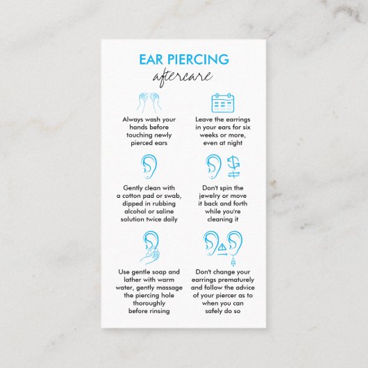 Blue Aftercare Instructions for Ear Piercings Visitekaartje (Achterkant)