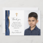 Blue Agaat Gold eerste communie dank u Bedankkaart (Voorkant)