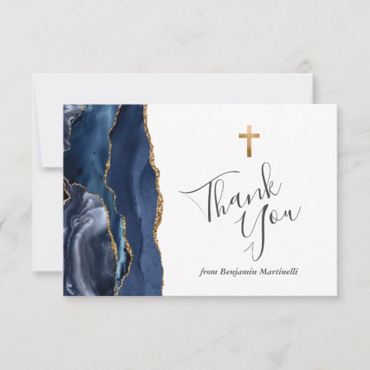 Blue Agaat Gold eerste communie dank u Bedankkaart (Voorkant)
