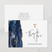 Blue Agaat Gold eerste communie dank u Bedankkaart (Voorkant / Achterkant)