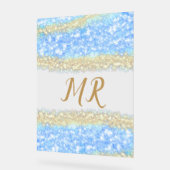 Blue Agaat Gold Glitter Sparkle Monogram Naam Teks Acryl Bord (Hoek)