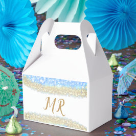 Blue Agaat Gold Glitter Sparkle Monogram Naam Teks Bedankdoosjes