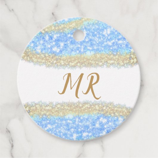 Blue Agaat Gold Glitter Sparkle Monogram Naam Teks Bedankjes Labels (Voorkant)