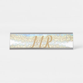 Blue Agaat Gold Glitter Sparkle Monogram Naam Teks Bureau Naambordje