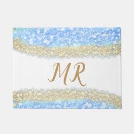 Blue Agaat Gold Glitter Sparkle Monogram Naam Teks Deurmat