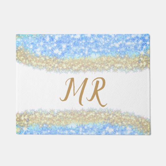 Blue Agaat Gold Glitter Sparkle Monogram Naam Teks Deurmat (Voorkant)