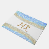 Blue Agaat Gold Glitter Sparkle Monogram Naam Teks Deurmat (Schuin)