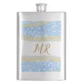 Blue Agaat Gold Glitter Sparkle Monogram Naam Teks Flacon (Voorkant)