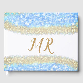 Blue Agaat Gold Glitter Sparkle Monogram Naam Teks Gastenboek