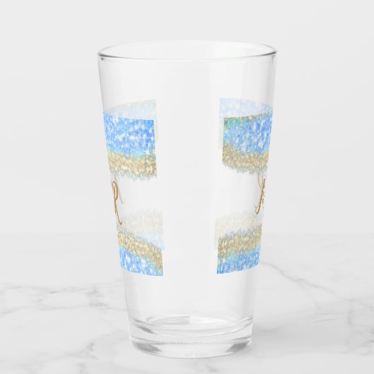 Blue Agaat Gold Glitter Sparkle Monogram Naam Teks Glas (Links)