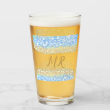 Blue Agaat Gold Glitter Sparkle Monogram Naam Teks