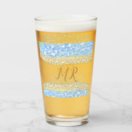 Blue Agaat Gold Glitter Sparkle Monogram Naam Teks Glas