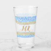 Blue Agaat Gold Glitter Sparkle Monogram Naam Teks Glas (Voorkant)