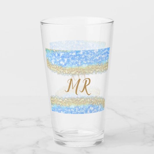 Blue Agaat Gold Glitter Sparkle Monogram Naam Teks Glas (Voorkant)