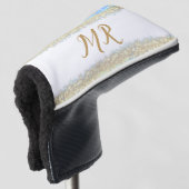 Blue Agaat Gold Glitter Sparkle Monogram Naam Teks Golfheadcover (3/4 voorkant)