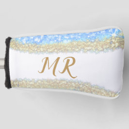 Blue Agaat Gold Glitter Sparkle Monogram Naam Teks Golfheadcover
