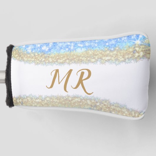 Blue Agaat Gold Glitter Sparkle Monogram Naam Teks Golfheadcover (Voorkant)