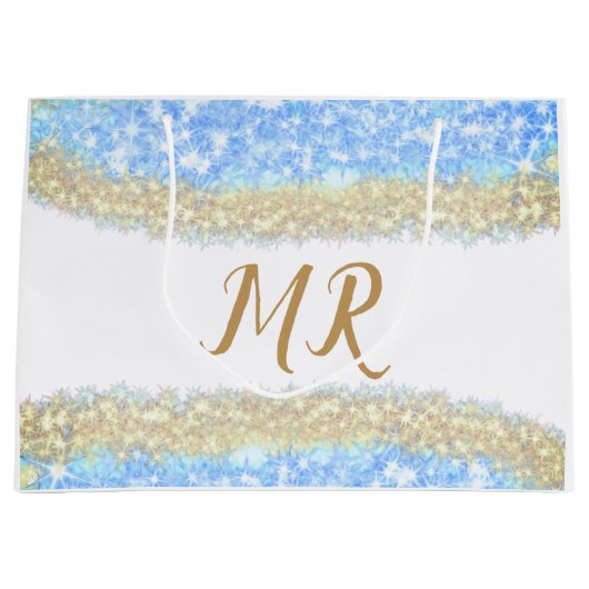 Blue Agaat Gold Glitter Sparkle Monogram Naam Teks Groot Cadeauzakje (Voorkant)