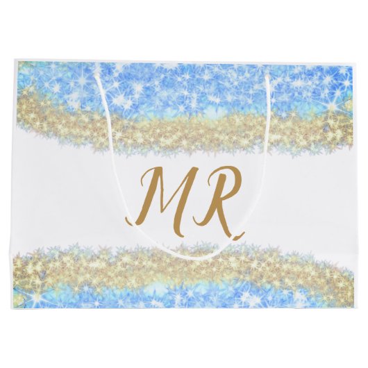 Blue Agaat Gold Glitter Sparkle Monogram Naam Teks Groot Cadeauzakje (Achterkant)