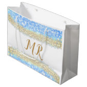 Blue Agaat Gold Glitter Sparkle Monogram Naam Teks Groot Cadeauzakje (Voorkant Gekanteld)