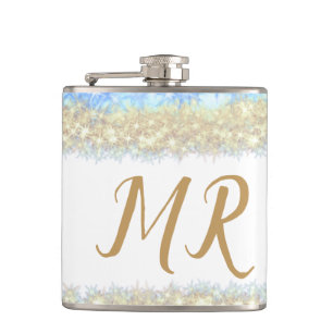 Blue Agaat Gold Glitter Sparkle Monogram Naam Teks Heupfles
