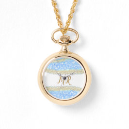 Blue Agaat Gold Glitter Sparkle Monogram Naam Teks Horloge