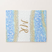 Blue Agaat Gold Glitter Sparkle Monogram Naam Teks Legpuzzel (Horizontaal)