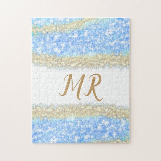 Blue Agaat Gold Glitter Sparkle Monogram Naam Teks Legpuzzel (Verticaal)