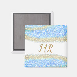 Blue Agaat Gold Glitter Sparkle Monogram Naam Teks Magneet