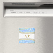 Blue Agaat Gold Glitter Sparkle Monogram Naam Teks Magneet (Insitu (Vaatwasser))