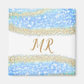 Blue Agaat Gold Glitter Sparkle Monogram Naam Teks Magneet (Voorkant)