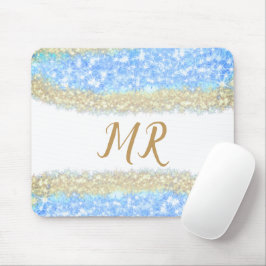 Blue Agaat Gold Glitter Sparkle Monogram Naam Teks Muismat