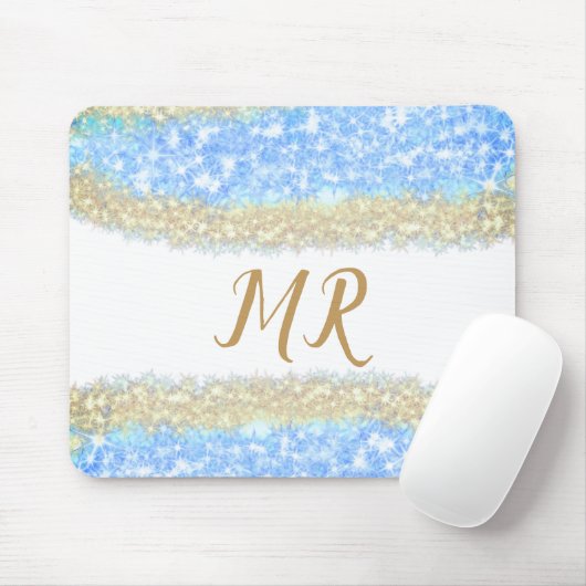 Blue Agaat Gold Glitter Sparkle Monogram Naam Teks Muismat (Met muis)