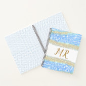 Blue Agaat Gold Glitter Sparkle Monogram Naam Teks Notitieboek (Binnen)