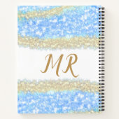 Blue Agaat Gold Glitter Sparkle Monogram Naam Teks Notitieboek (Achterkant)