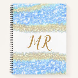 Blue Agaat Gold Glitter Sparkle Monogram Naam Teks Notitieboek