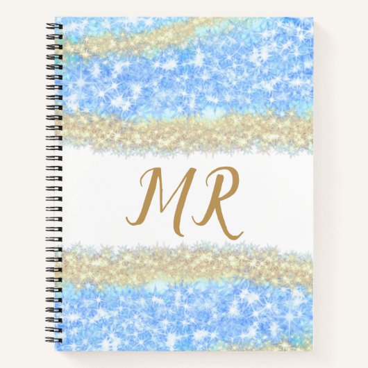 Blue Agaat Gold Glitter Sparkle Monogram Naam Teks Notitieboek (Voorkant)