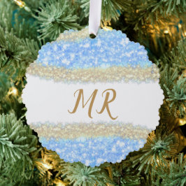 Blue Agaat Gold Glitter Sparkle Monogram Naam Teks Ornament Kaart