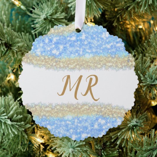Blue Agaat Gold Glitter Sparkle Monogram Naam Teks Ornament Kaart (Insitu (Drie))