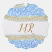 Blue Agaat Gold Glitter Sparkle Monogram Naam Teks Ornament Kaart (Voorkant)