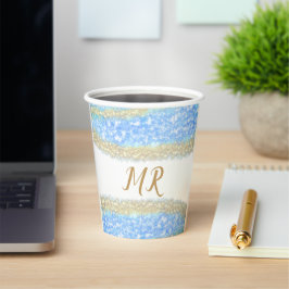 Blue Agaat Gold Glitter Sparkle Monogram Naam Teks Papieren Bekers