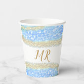 Blue Agaat Gold Glitter Sparkle Monogram Naam Teks Papieren Bekers (Achterkant)