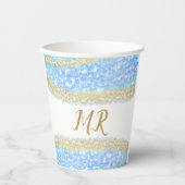 Blue Agaat Gold Glitter Sparkle Monogram Naam Teks Papieren Bekers (Voorkant)