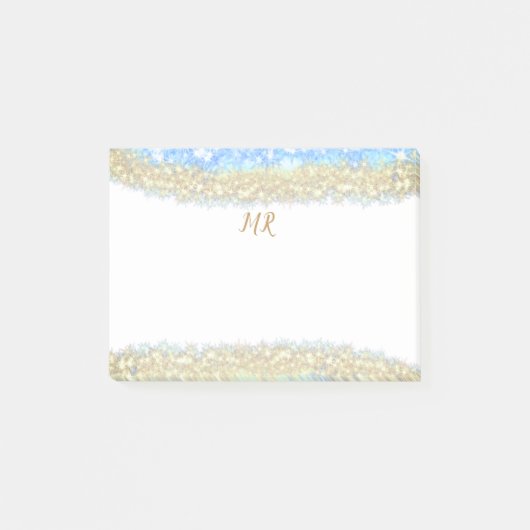 Blue Agaat Gold Glitter Sparkle Monogram Naam Teks Post-it® Notes (Voorkant)