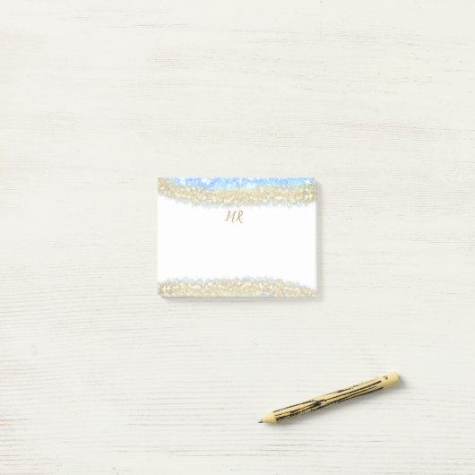Blue Agaat Gold Glitter Sparkle Monogram Naam Teks Post-it® Notes (Op bureau)