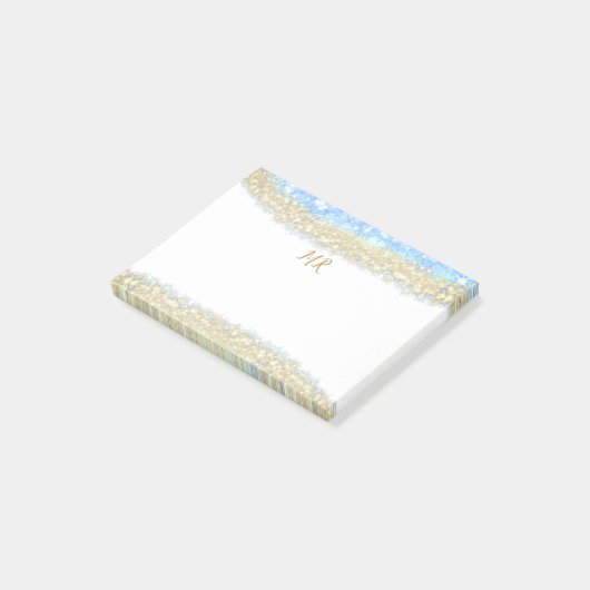 Blue Agaat Gold Glitter Sparkle Monogram Naam Teks Post-it® Notes (Schuin)
