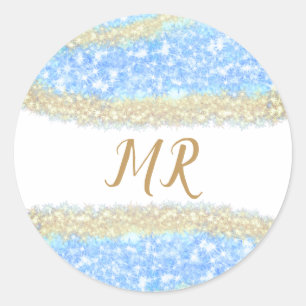 Blue Agaat Gold Glitter Sparkle Monogram Naam Teks Ronde Sticker