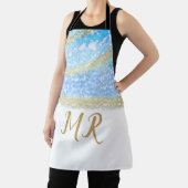 Blue Agaat Gold Glitter Sparkle Monogram Naam Teks Schort (Insitu)