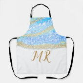 Blue Agaat Gold Glitter Sparkle Monogram Naam Teks Schort (Voorkant)