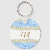 Blue Agaat Gold Glitter Sparkle Monogram Naam Teks Sleutelhanger (Voorkant)